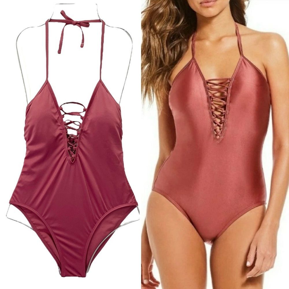 NWT Gianni Bini One Piece Swimsuit Size Small Cabernet Shimmer Bathing Suit NEW